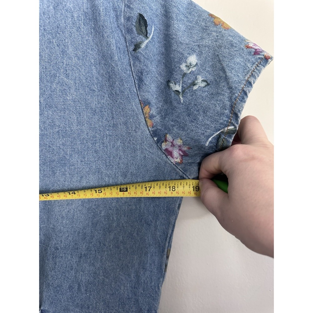 VTG 90s Studio Ease Floral Denim Dress Size 10 Blue Denim Floral Button Prairie - Picture 13 of 16